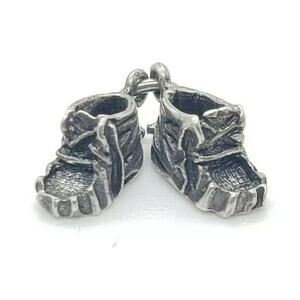 Vintage Charm Baby Shoes Booties Sterling Silver Tiny Pair Pendant Mom Kid